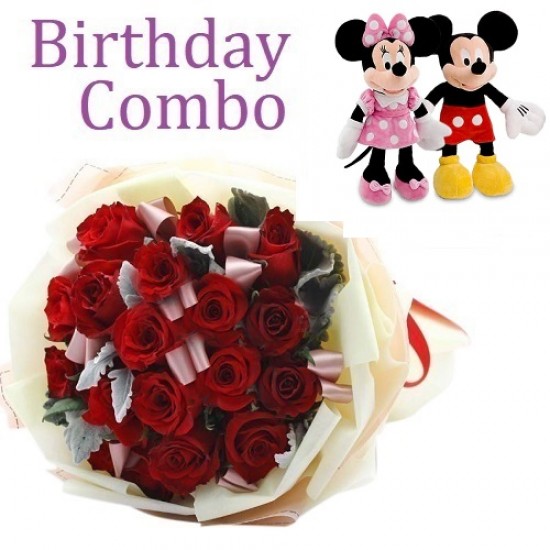 Birthday Package - Rose Bouquet + Mickey and Minnie Mouse Birthday Package - Rose Bouquet + Mickey and Minnie Mouse
