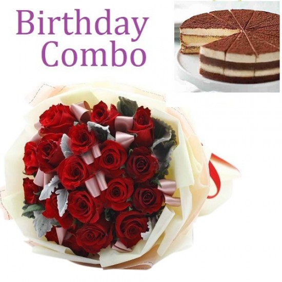 Birthday Package - Rose Bouquet + Tiramisu Cake Birthday Package - Rose Bouquet + Tiramisu Cake