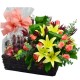 Elegant Flower and Seasonal Fruits Hamper with Pink Roses and Lilies Elegant Flower and Seasonal Fruits Hamper with Pink Roses and Lilies