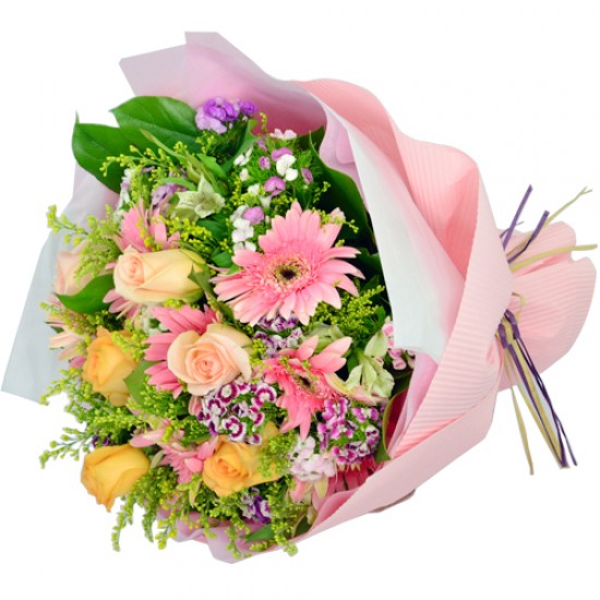 Elegant Pink Roses and Gerbera Bouquet Elegant Pink Roses and Gerbera Bouquet