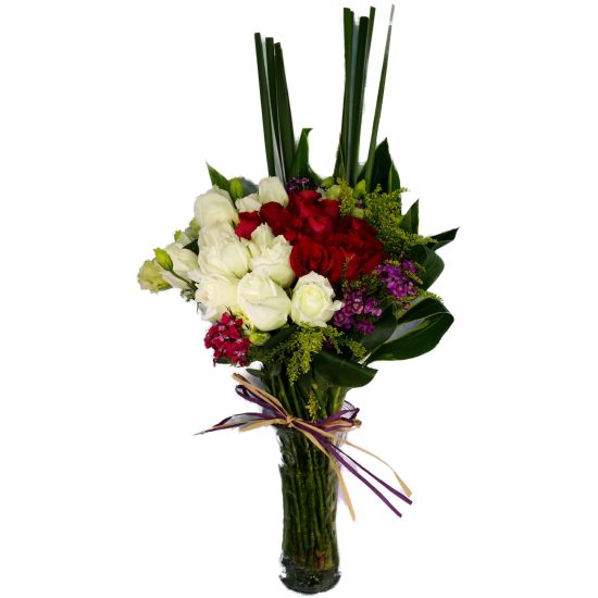 Red and White Roses arrange in a clear Glass Vase Red and White Roses arrange in a clear Glass Vase