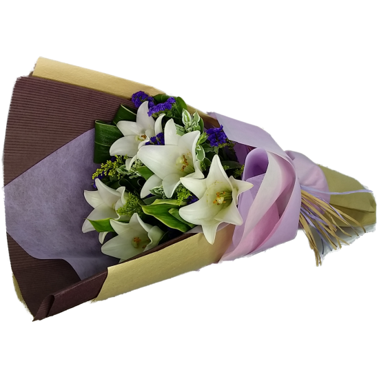 Five Steamed White Color Lily Bouquet Valentines Day