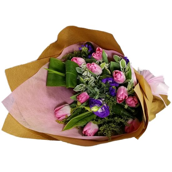 Holland Pink Color Tulips Bouquet Valentines Day