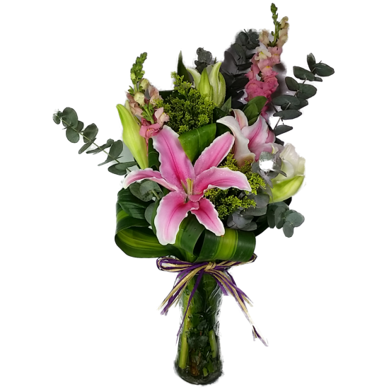 Red and White Lily arrange in Tall round Vase Red and White Lily arrange in Tall round Vase
