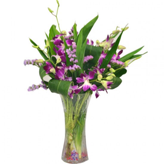 Serene Elegance Fresh Purple Orchids in Vase Arrangement Serene Elegance Fresh Purple Orchids in Vase Arrangement