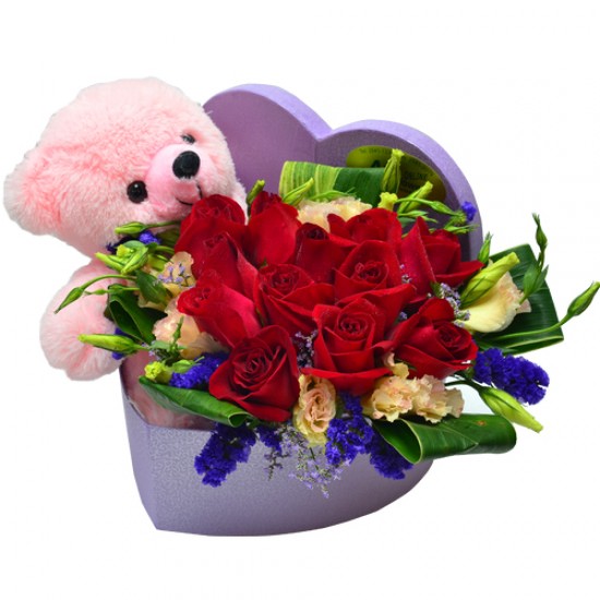 Eternal Love 12 pcs Red Roses in Heart Box with Teddy Bear Eternal Love 12 pcs Red Roses in Heart Box with Teddy Bear