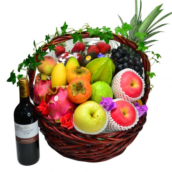 Mid-Autumn Festival Fruits Hamper with Red Wine (Medium) Mid-Autumn Festival Fruits Hamper with Red Wine (Medium)