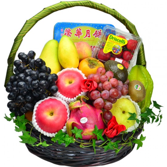 Seasonal Fruits Hamper with Wing Wah Double York White Lotus Mooncake Seasonal Fruits Hamper with Wing Wah Double York White Lotus Mooncake