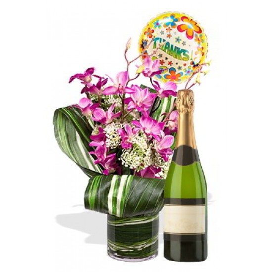 Dendrobium Orchid Package , Sparking wine and balloon Dendrobium Orchid Package , Sparking wine and balloon