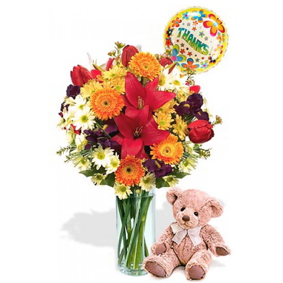 Mixed bouquet package , Medium teddy Bear and Helium Balloon Mixed bouquet package , Medium teddy Bear and Helium Balloon