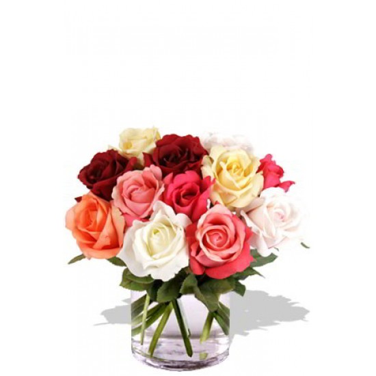 12 Mixed Short Stem Rose Vase Bouquet