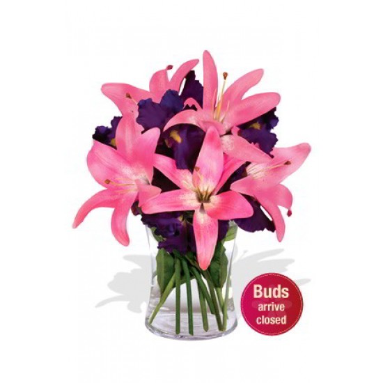 Iris and Pink Lily Vase Bouquet Iris and Pink Lily Vase Bouquet