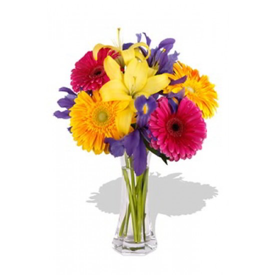 Mixed Bouquet , 4 Gerbera and 1 Lily Vase Bouquet Mixed Bouquet , 4 Gerbera and 1 Lily Vase Bouquet