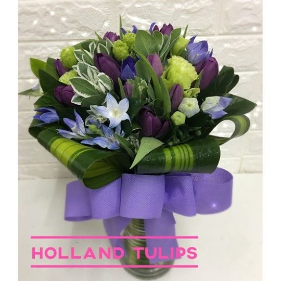 Holland Purple Tulips arrangement in Vase