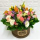 Pink Rose with Mix Color of Tulips in a Round Shape Gift Box Pink Rose with Mix Color of Tulips in a Round Shape Gift Box